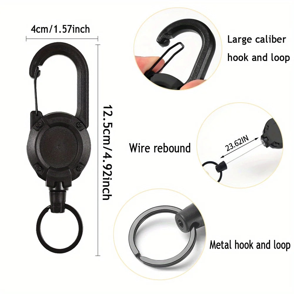 Heavy-Duty Retractable Multifunctional Keychain – Steel Cord + Reinforced Buckle