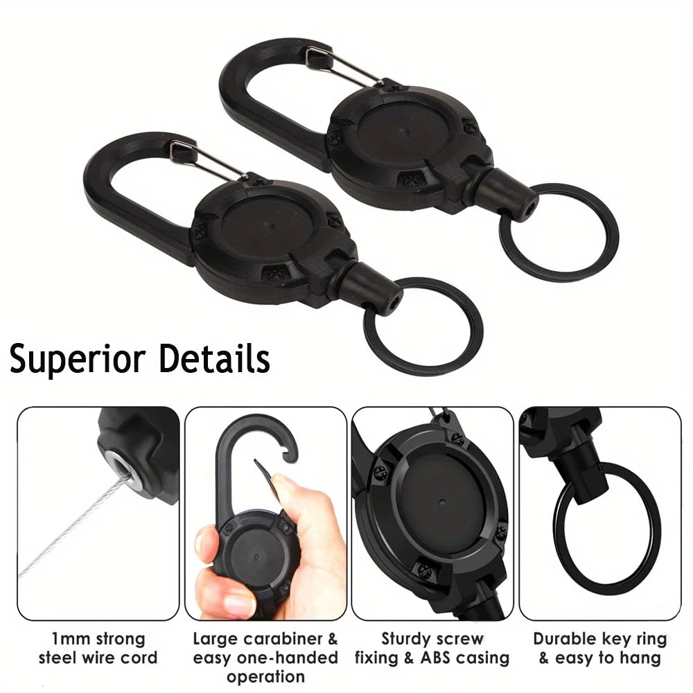 Heavy-Duty Retractable Multifunctional Keychain – Steel Cord + Reinforced Buckle