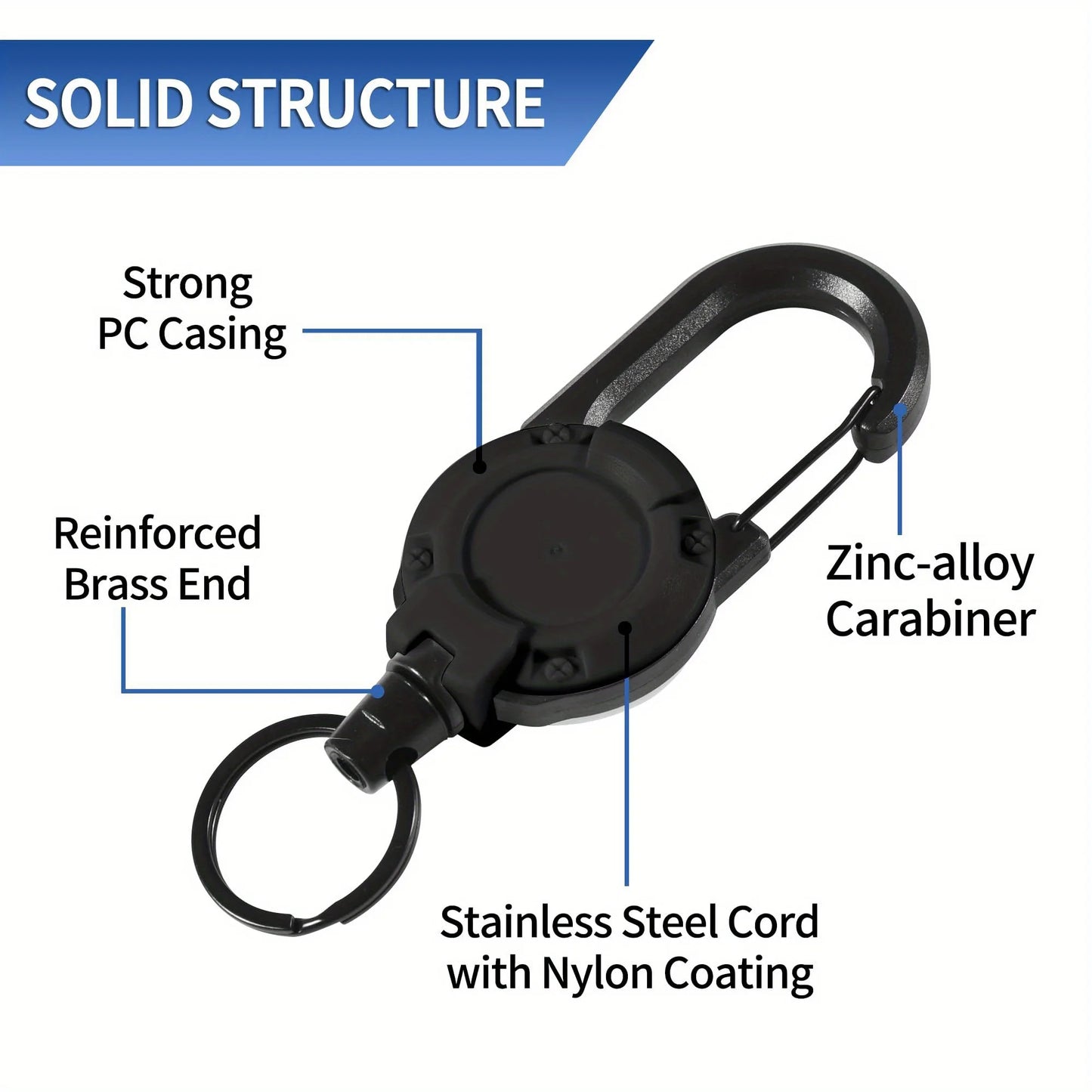 Heavy-Duty Retractable Multifunctional Keychain – Steel Cord + Reinforced Buckle